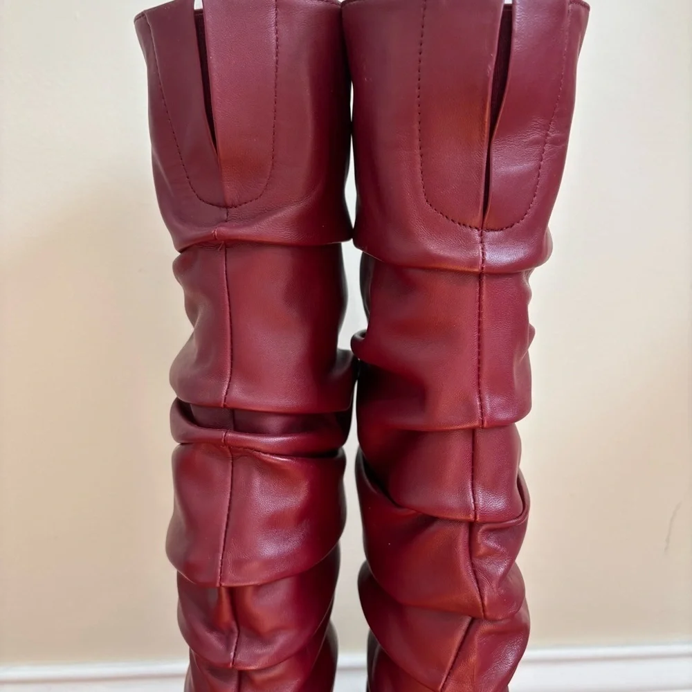 INC International Concepts Tabithaa burgundy Leather Over The Knee Heel Boots 5M